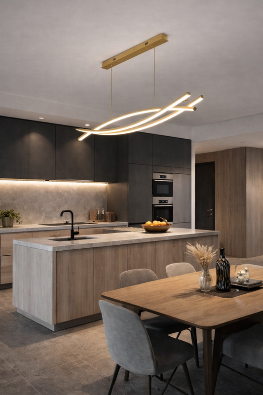 HDC Modern Wave Gold LED Chandelier Light for Dining & Living Spaces