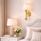 HDC Luxury Gold Finish Wall Light with Fabric Shade for Bedroom, Living Room & Hotel Décor