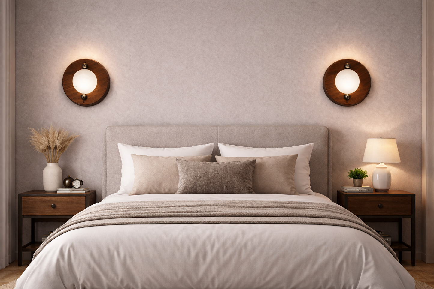 HDC Luxury Wooden Finish Circular Wall Light for Bedroom, Living Room & Ambient Décor