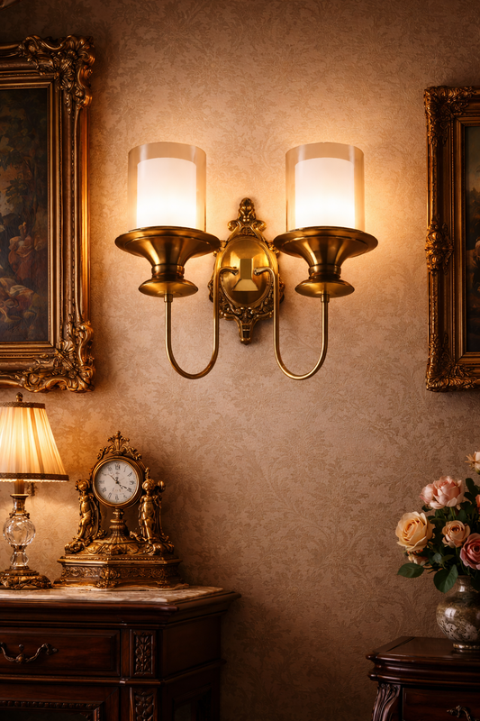 HDC Luxury Antique Gold Dual Glass Wall Light for Living Room, Bedroom & Hotel Décor