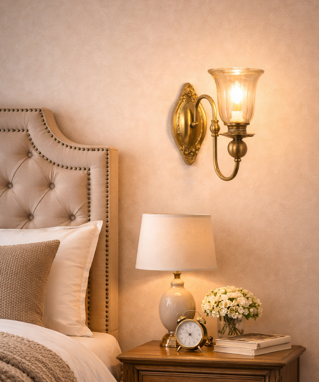 HDC Vintage Brass Finish Wall Light with Glass Shade