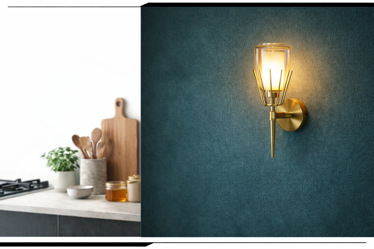 HDC Modern Gold Finish Wall Light with Clear Glass Shade for Living Room, Bedroom & Hall