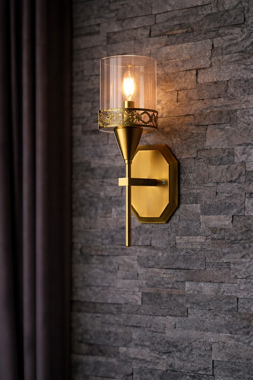 HDC Modern Gold Glass Wall Light for Living Room, Bedroom & Hall