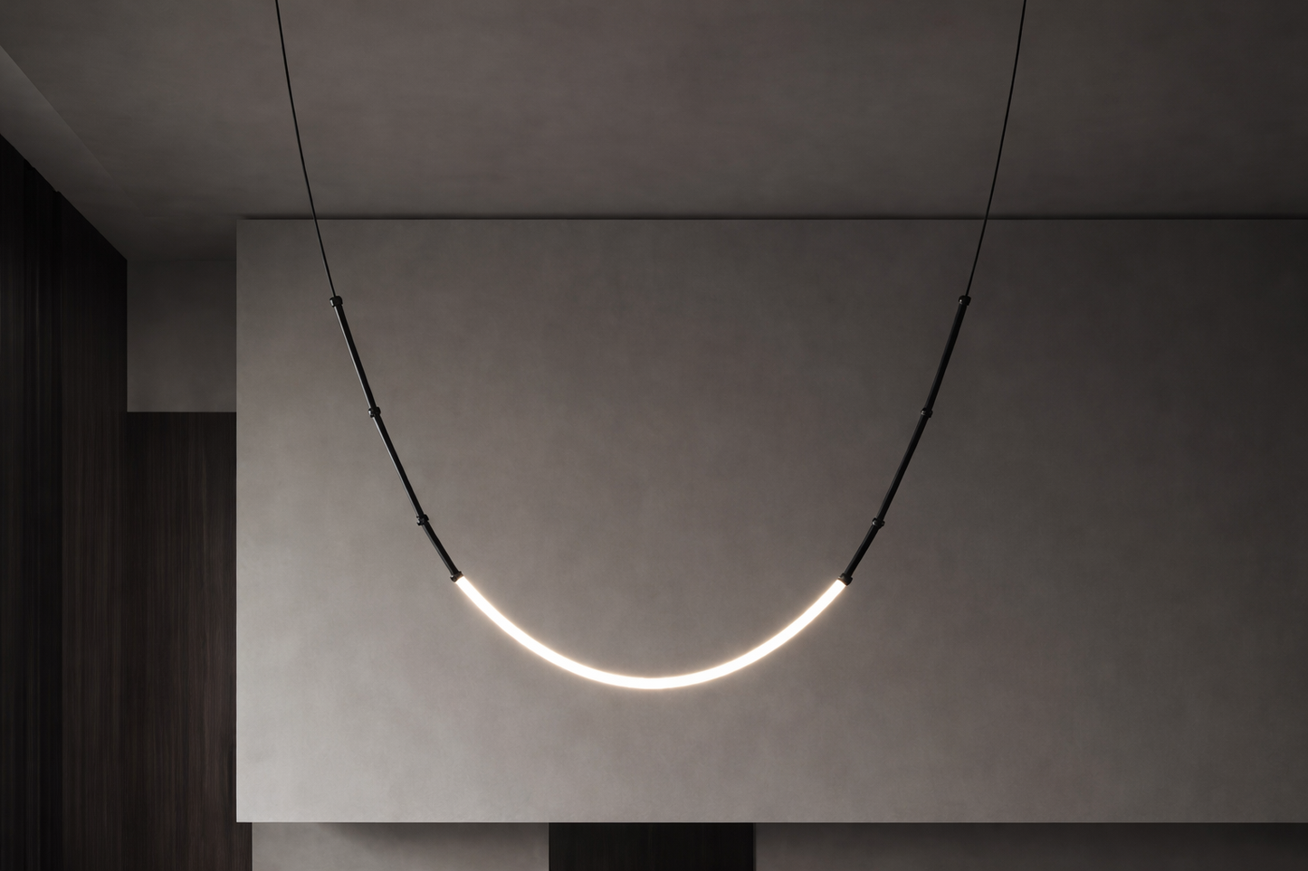 HDC Modern Curved LED Black Hanging Pendant Light for Living Room & Dining Area