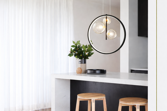 HDC Black Pendant Light Minimalist Glass Globe LED 3-Light For Dining Room