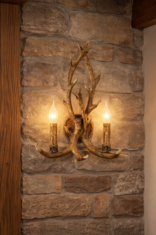 HDC Luxury Antler Design Dual Candle Wall Light – Antique Rustic Finish