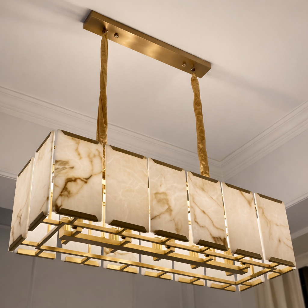 HDC 800mm Luxury Rectangular Marble Finish Chandelier Light for Dining & Living Room