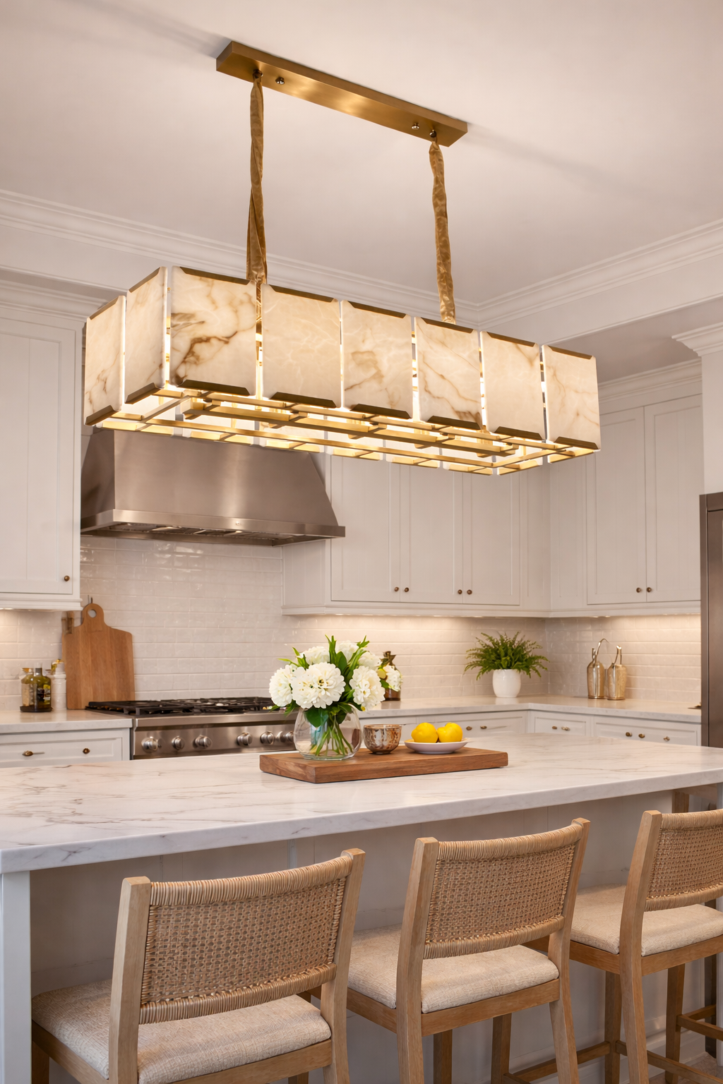 HDC 800mm Luxury Rectangular Marble Finish Chandelier Light for Dining & Living Room