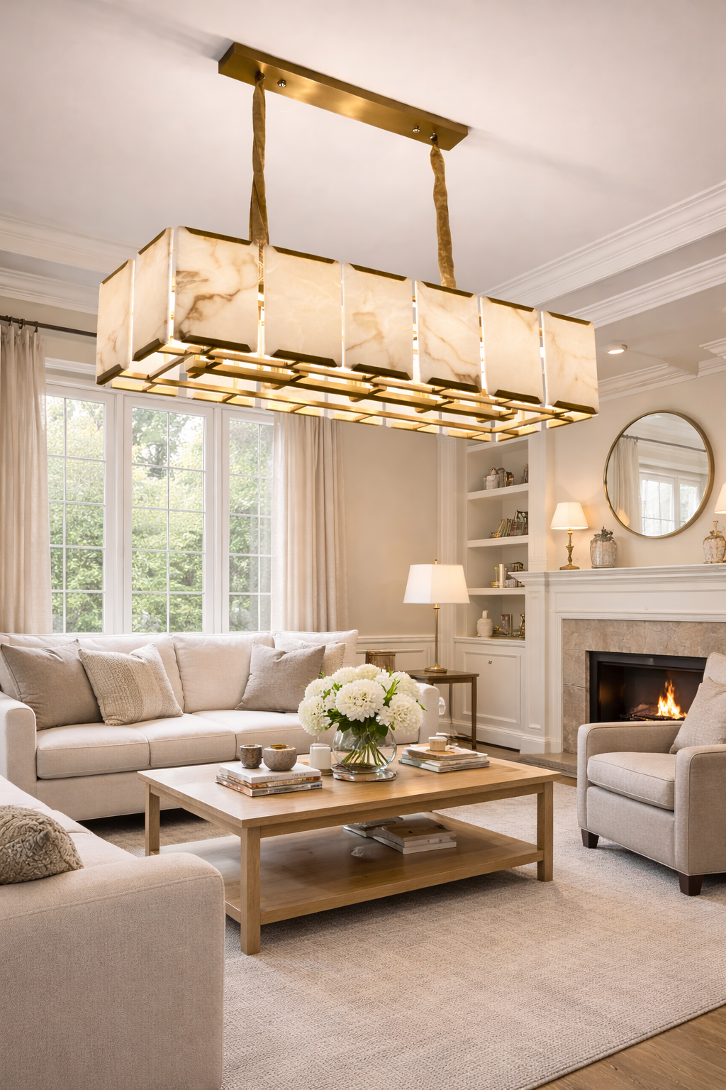 HDC 800mm Luxury Rectangular Marble Finish Chandelier Light for Dining & Living Room