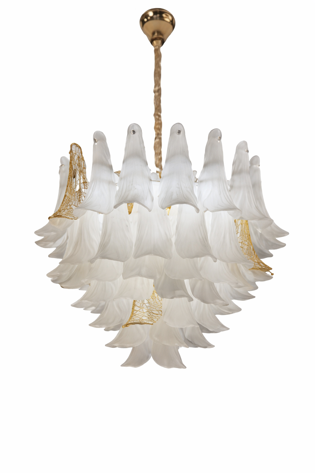 HDC 800mm Luxury White Petal Glass Hanging Chandelier with Gold Accents for Living Room & Dining Area
