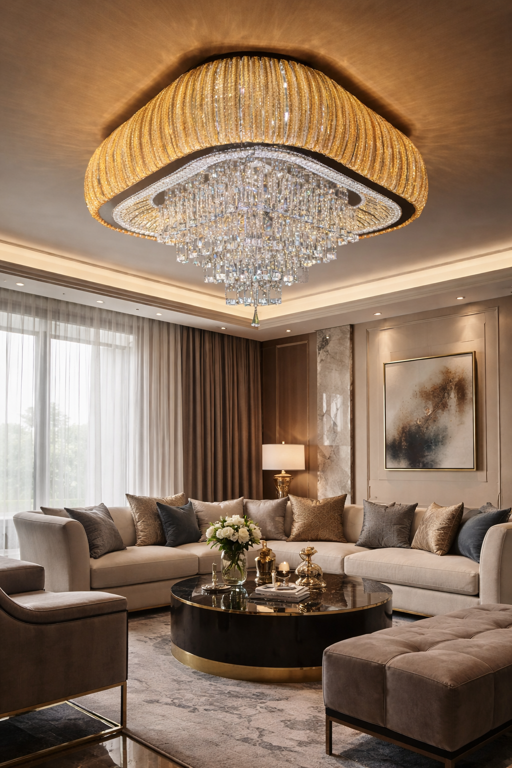 HDC 800mm Luxury Gold Crystal Ceiling Chandelier Light for Living Room, Bedroom & Hall