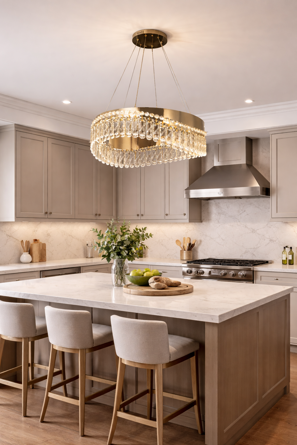 HDC 600mm Luxury Crystal Gold Finish Modern Designer LED Ring Chandelier For Dining & Living Spaces