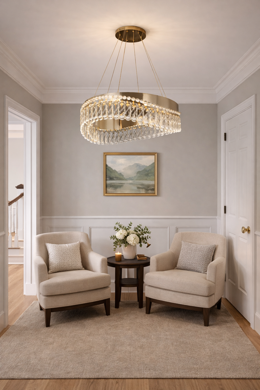 HDC 600mm Luxury Crystal Gold Finish Modern Designer LED Ring Chandelier For Dining & Living Spaces