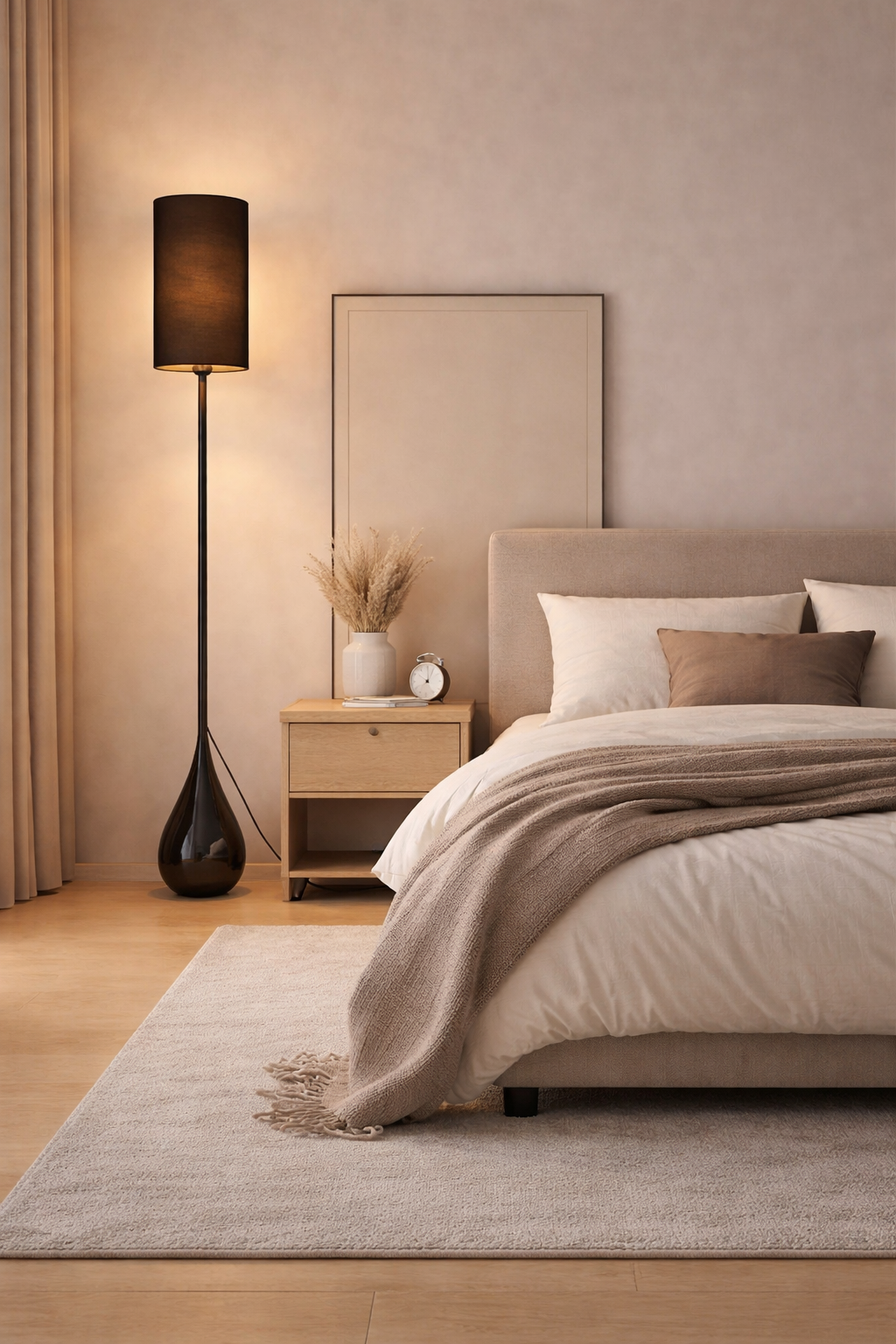 HDC Modern Elegant Black Fabric Shade Floor Lamp for Living Room & Bedroom