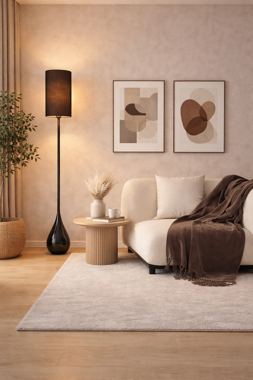 HDC Modern Elegant Black Fabric Shade Floor Lamp for Living Room & Bedroom