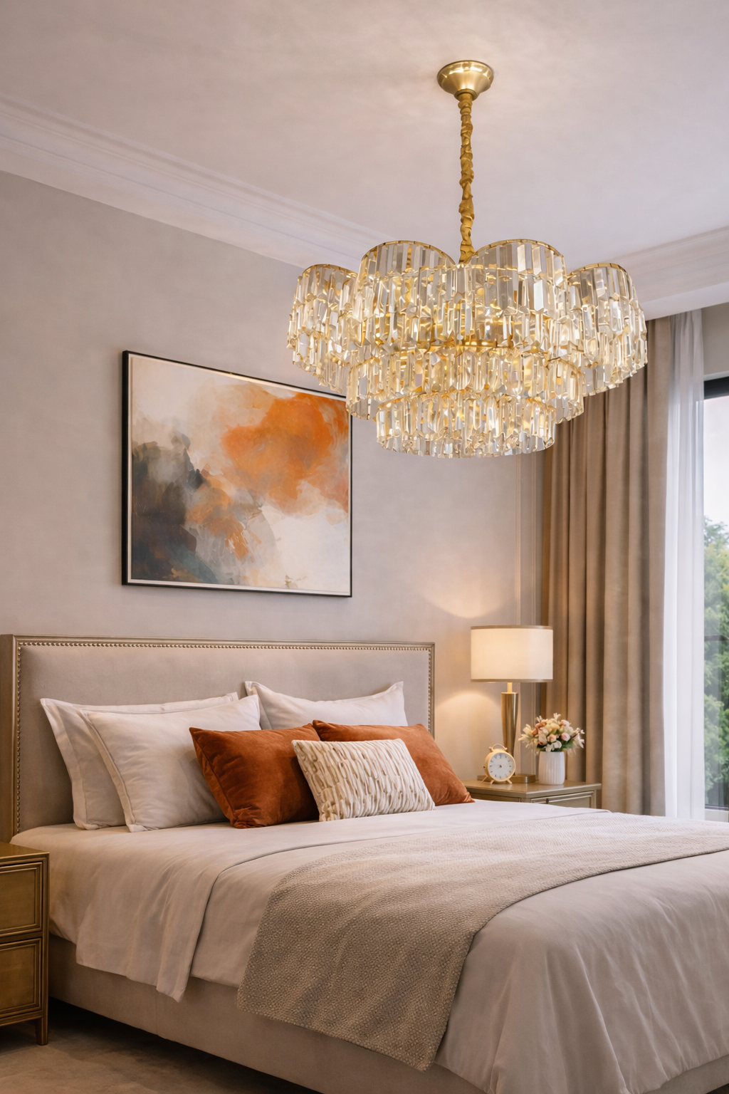 Hdc 600mm Luxury Crystal Ceiling Chandelier with Gold Finish for Living & Dining Spaces