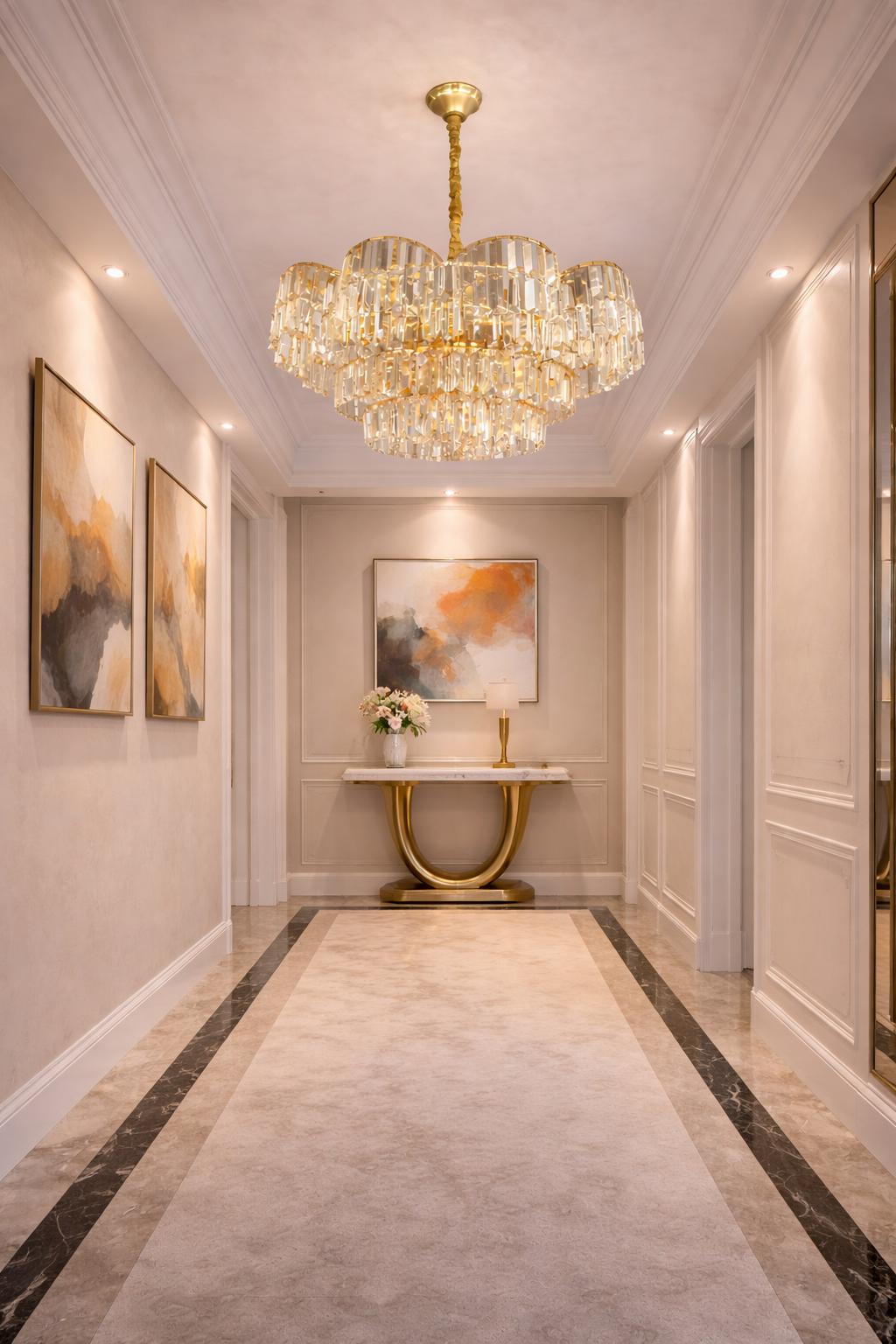 Hdc 600mm Luxury Crystal Ceiling Chandelier with Gold Finish for Living & Dining Spaces