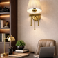 HDC Luxury Brass Finish Wall Light with Fabric Shade for Bedroom & Living Room