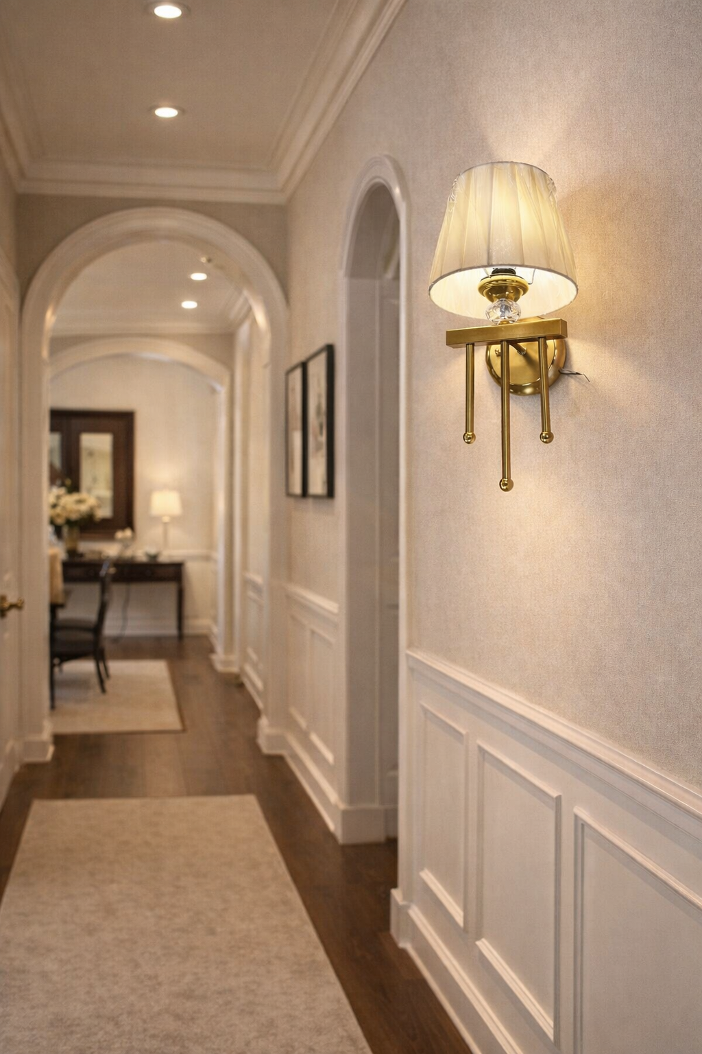 HDC Luxury Brass Finish Wall Light with Fabric Shade for Bedroom & Living Room