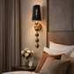HDC Luxury Black & Gold Designer Wall Light with Fabric Shade for Bedroom & Living Room