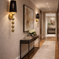 HDC Luxury Black & Gold Designer Wall Light with Fabric Shade for Bedroom & Living Room