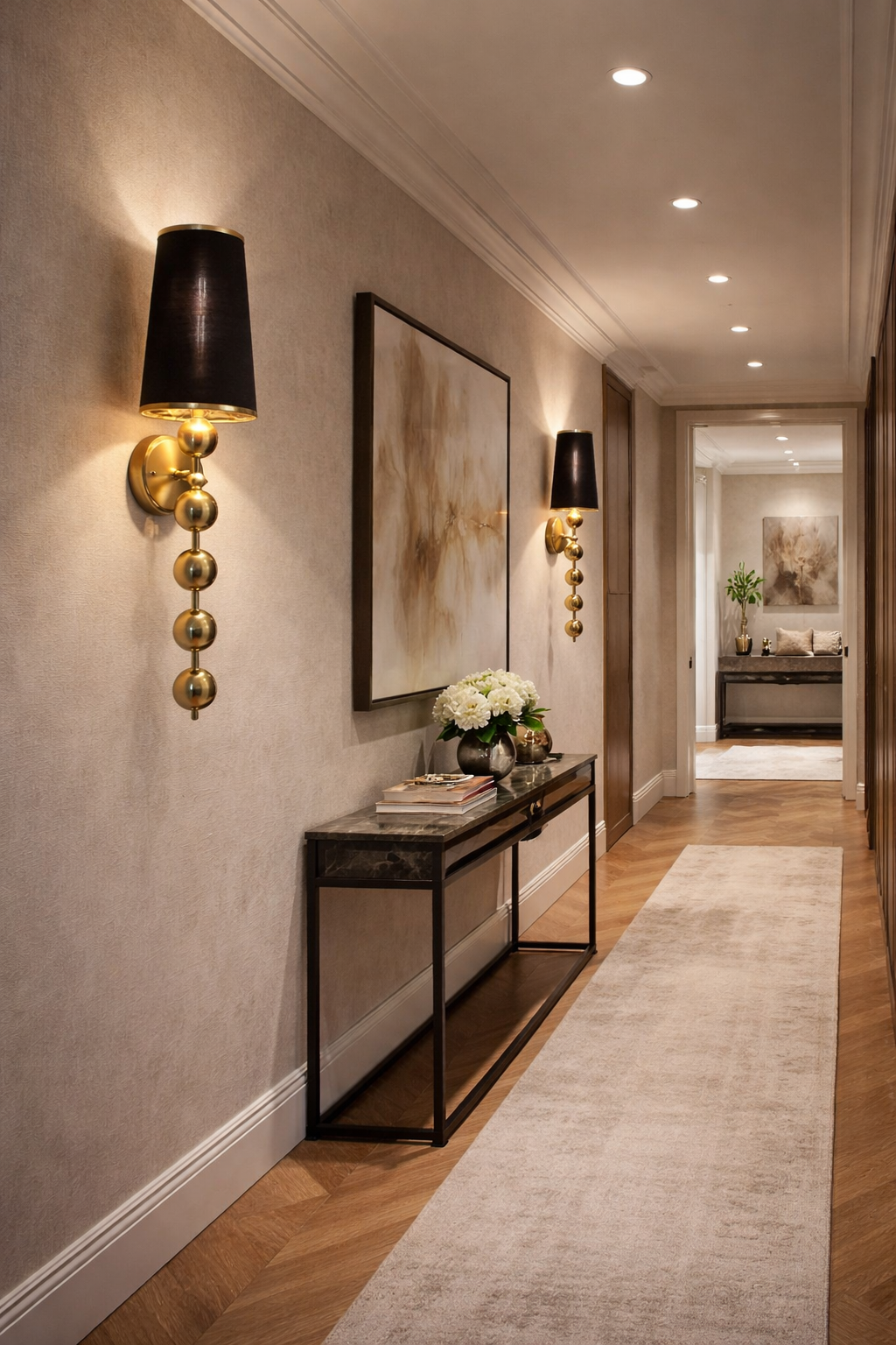 HDC Luxury Black & Gold Designer Wall Light with Fabric Shade for Bedroom & Living Room