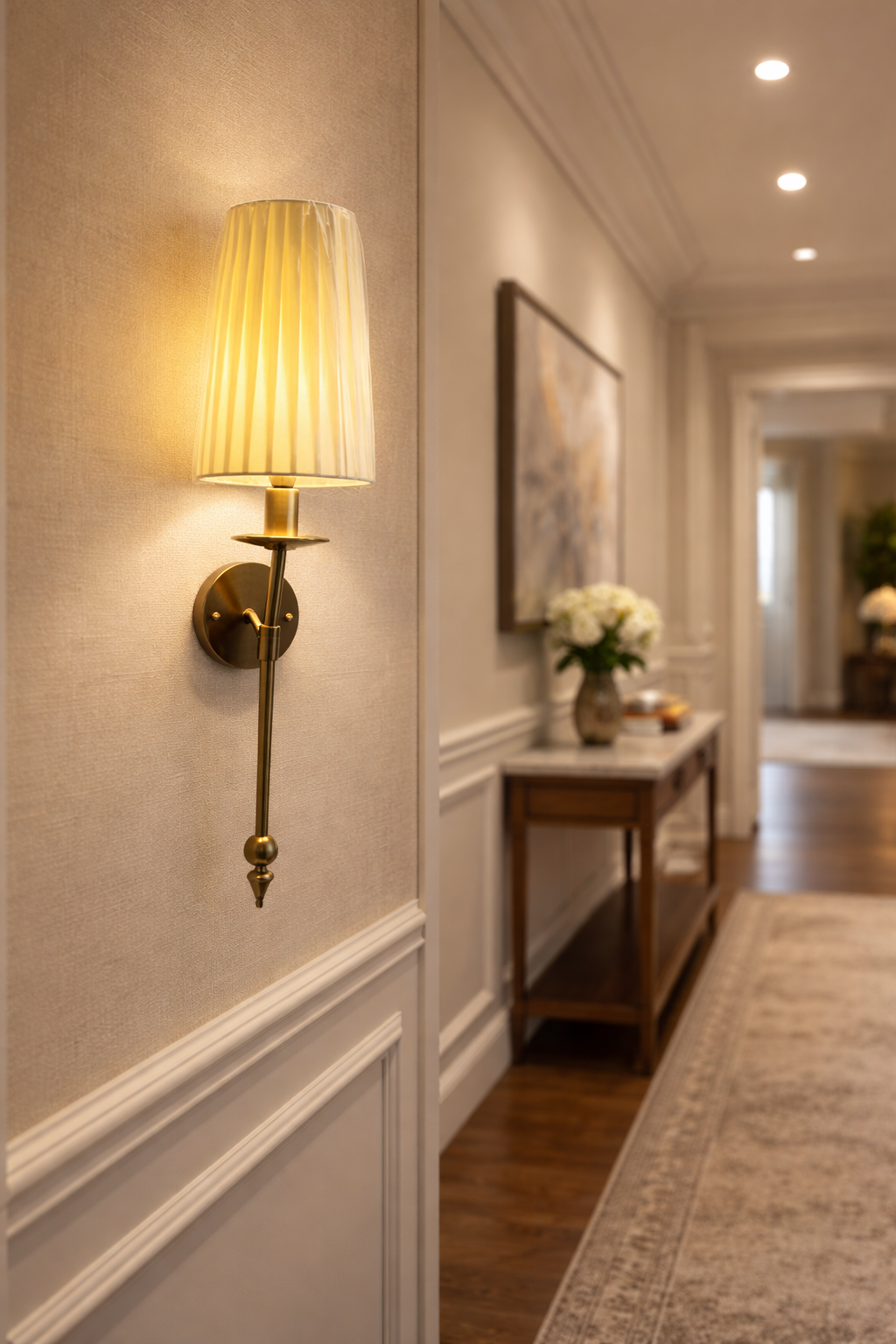 HDC Luxury Pleated Fabric Wall Light with Antique Gold Finish for Bedroom & Living Spaces