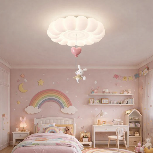 HDC Kids Cloud Ceiling Chandelier Light with Hanging Bunny for Kids Room