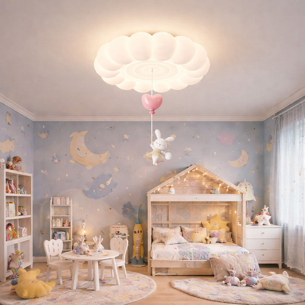 HDC Kids Cloud Ceiling Chandelier Light with Hanging Bunny for Kids Room