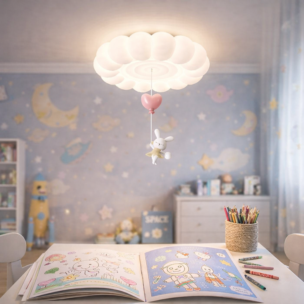 HDC Kids Cloud Ceiling Chandelier Light with Hanging Bunny for Kids Room
