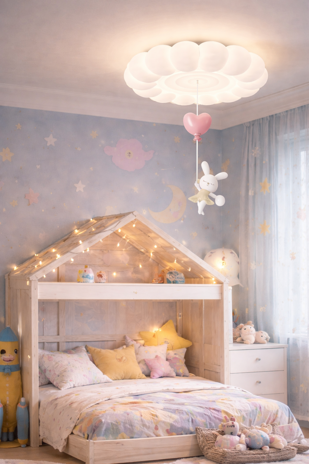 HDC Kids Cloud Ceiling Chandelier Light with Hanging Bunny for Kids Room