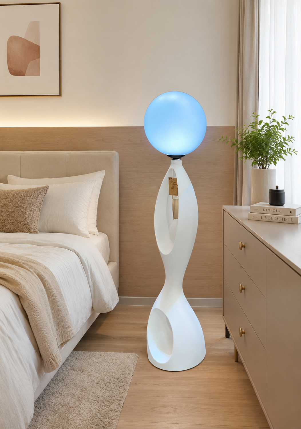 HDC Modern Sculptural Floor Lamp with Frosted Globe Shade for Bedroom, Living Room