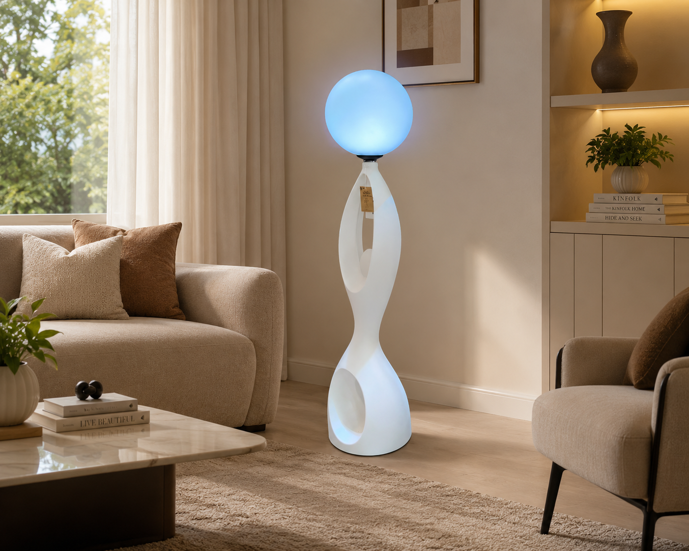 HDC Modern Sculptural Floor Lamp with Frosted Globe Shade for Bedroom, Living Room