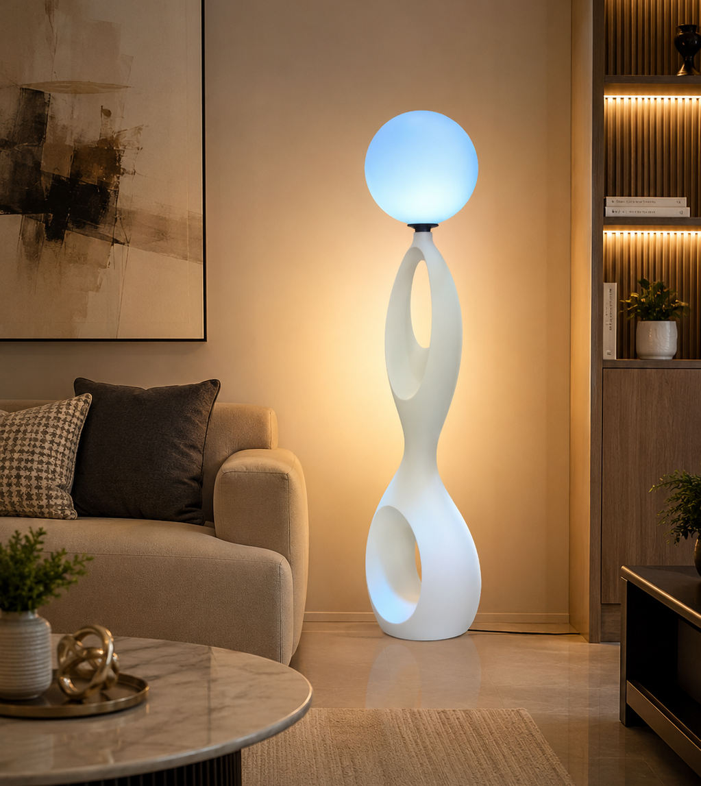 HDC Modern Sculptural Floor Lamp with Frosted Globe Shade for Bedroom, Living Room
