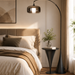 HDC Modern Arc Floor Lamp with Smoked Glass Shade for Bedroom, Living Room