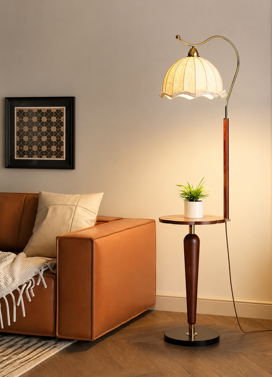 HDC Modern Arc Fabric Shade Floor Lamp for Bedroom, Living Room