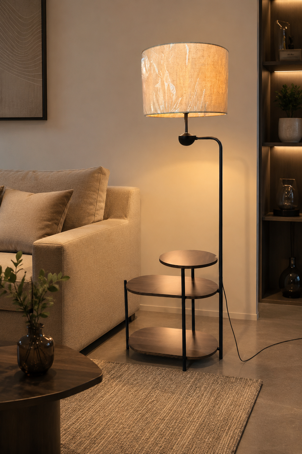 HDC Modern Floor Lamp with Side Table & Shelf for Bedroom, Living Room