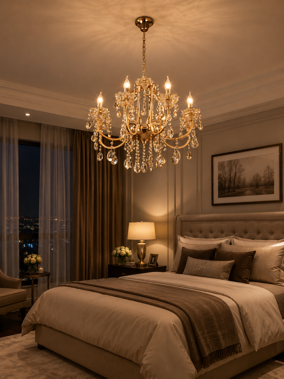 HDC Luxury Gold Crystal Light Decorative Chandelier Ceiling Light for Living Room, Dining Room