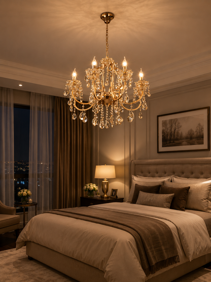 HDC Luxury Gold Crystal Light Decorative Chandelier Ceiling Light for Living Room, Dining Room