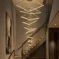 HDC Modern 9 Lights Gold Body Geometric LED Double Height Chandelier for Duplex Staircase, Double Height Living Room