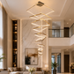 HDC Modern 9 Lights Gold Body Geometric LED Double Height Chandelier for Duplex Staircase, Double Height Living Room