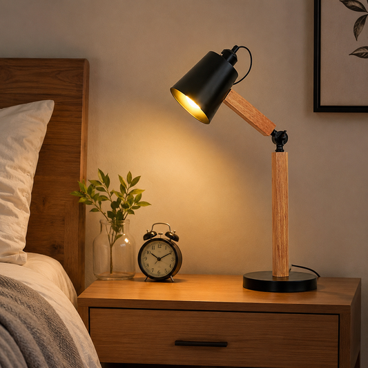 HDC Modern Wooden Adjustable Table Lamp for Bedroom, Living Room