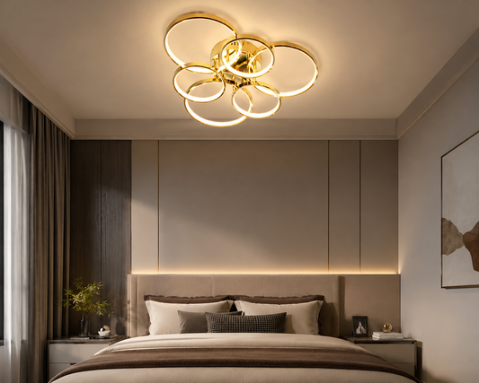 HDC 6 Rings Modern Gold LED Ring Ceiling Chandelier for Bedroom, Living Room