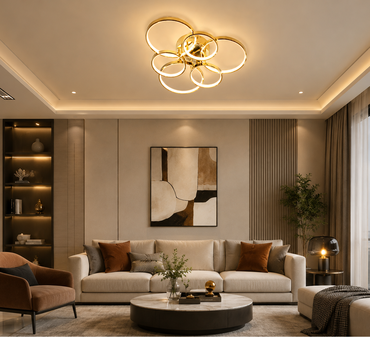 HDC 6 Rings Modern Gold LED Ring Ceiling Chandelier for Bedroom, Living Room