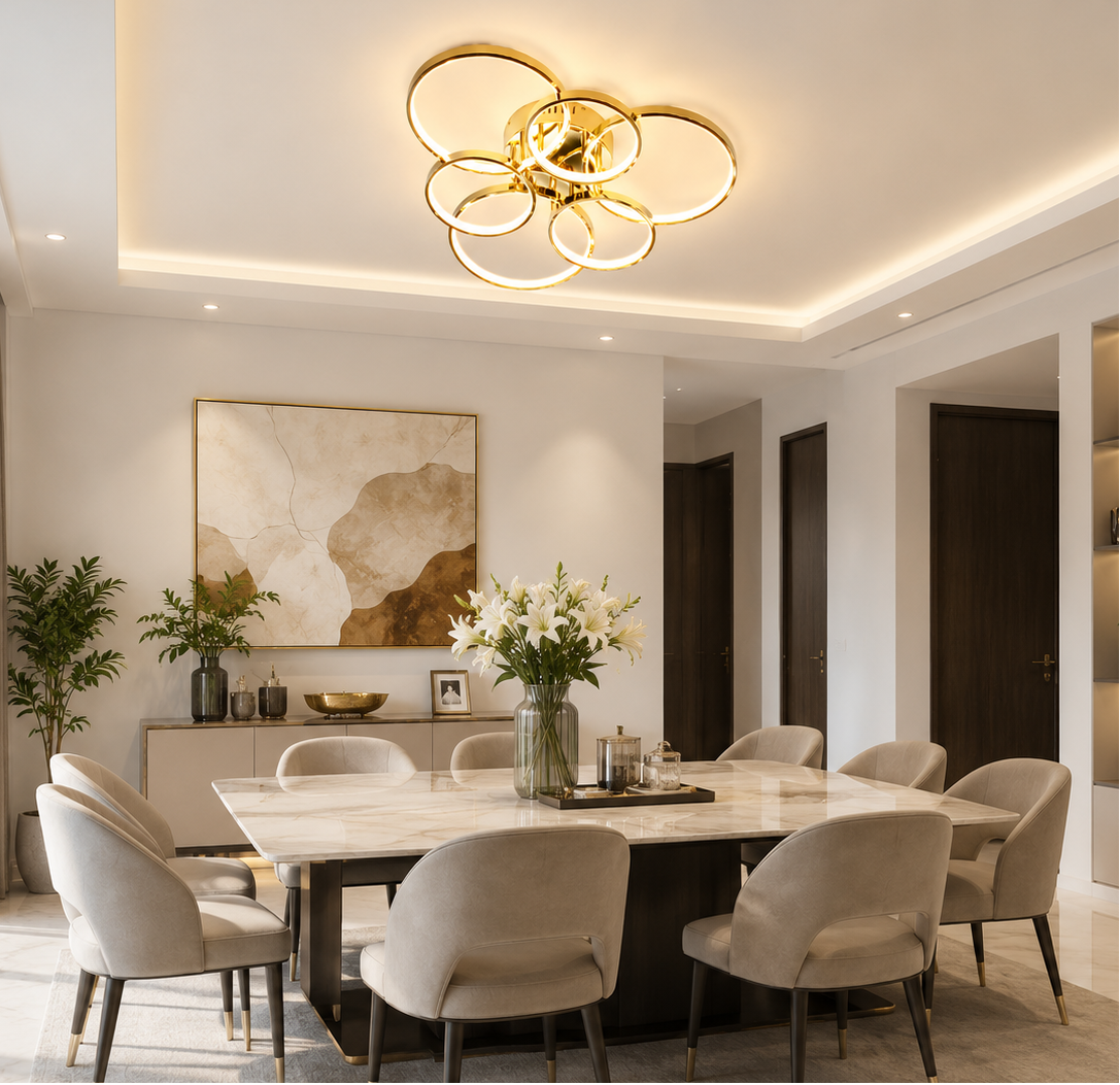 HDC 6 Rings Modern Gold LED Ring Ceiling Chandelier for Bedroom, Living Room