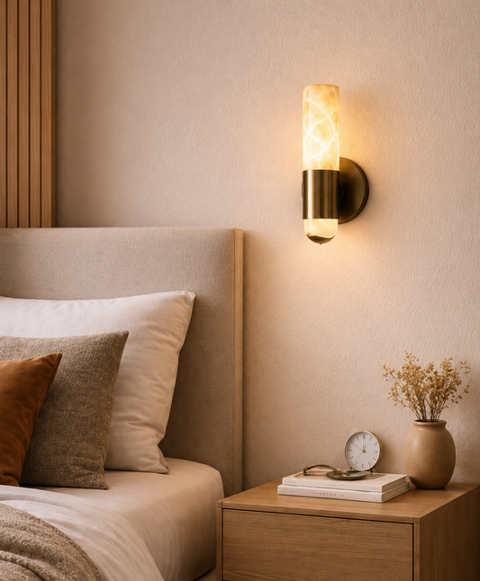 HDC Luxury Antique Brass Marble LED Wall Light for Bedroom, Living Room
