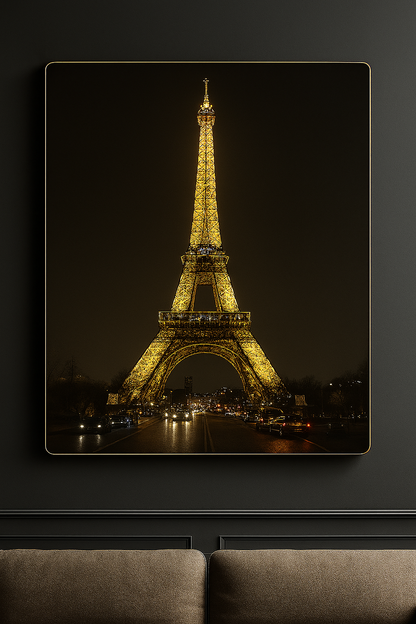 Hdc Modern Eiffel Tower Nightscape Canvas Wall Art Crystal Painting Paris City Lights Wall Art