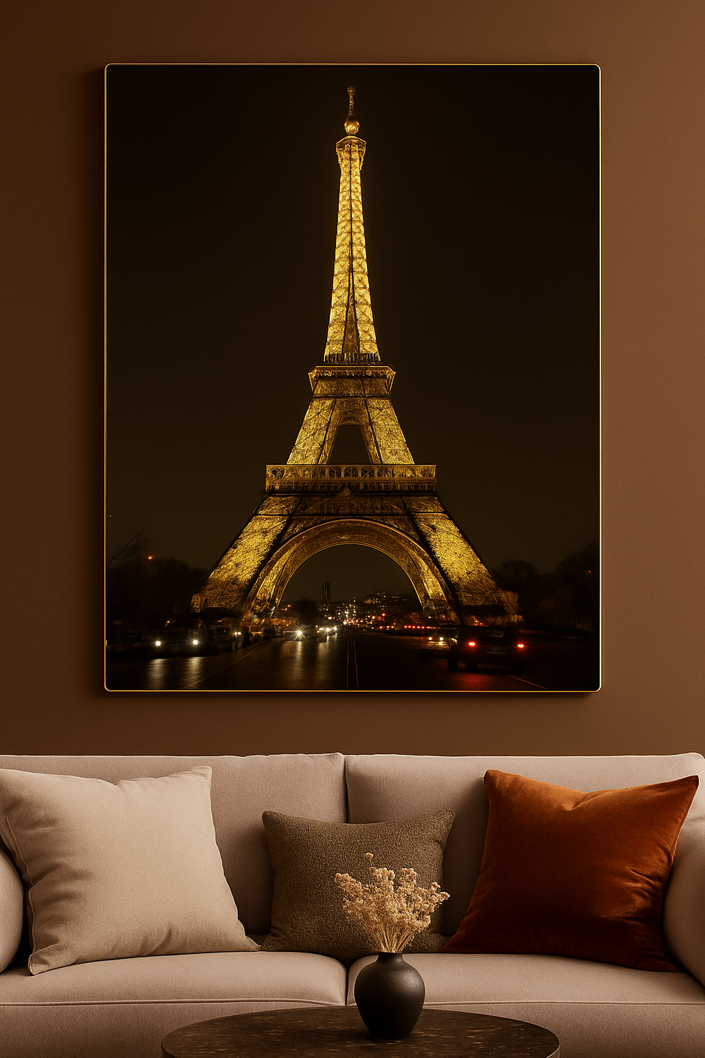 Hdc Modern Eiffel Tower Nightscape Canvas Wall Art Crystal Painting Paris City Lights Wall Art