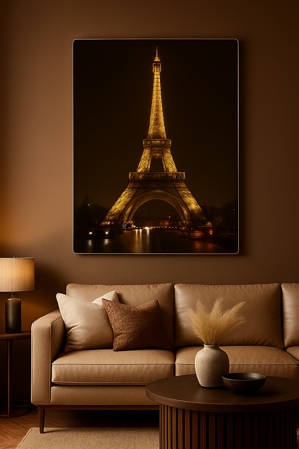 Hdc Modern Eiffel Tower Nightscape Canvas Wall Art Crystal Painting Paris City Lights Wall Art