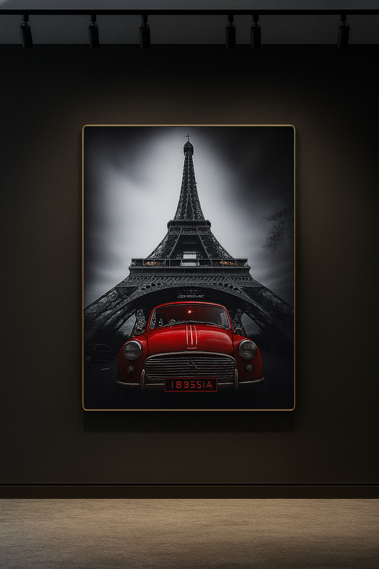 Hdc Modern Eiffel Tower with Vintage Red Car Canvas Painting Crystal Painting Home Decor Wall Painting